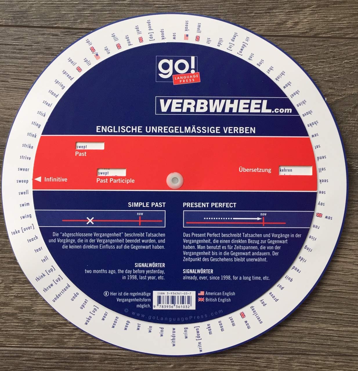 Verbwheel. Englische Unregelmässige Verben Learning & Reference