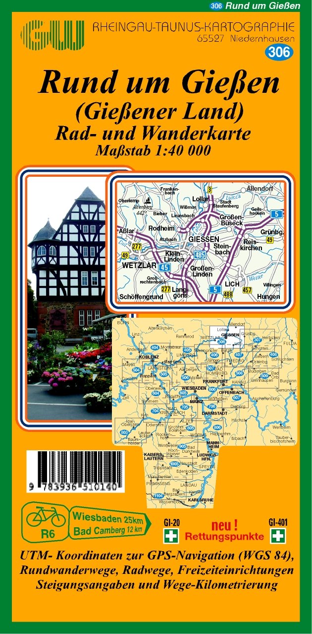 306 Rund um Gießen (Gießner Land): Rad- und Wanderkarte 1:40000 mit Rettungspunkten Contemporary literature Books