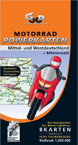 Motorrad Powerkarten. Mittel- und Westdeutschland plus Böhmerwald, 8 Blätter laminiert Leisure, Home & Garden