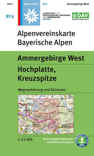 Wanderkarte BY 6 Ammergebirge West, Hochplatte, Kreuzspitze, mit Wegmarkierungen und Skirouten 1:25 000 Leisure, Home & Garden