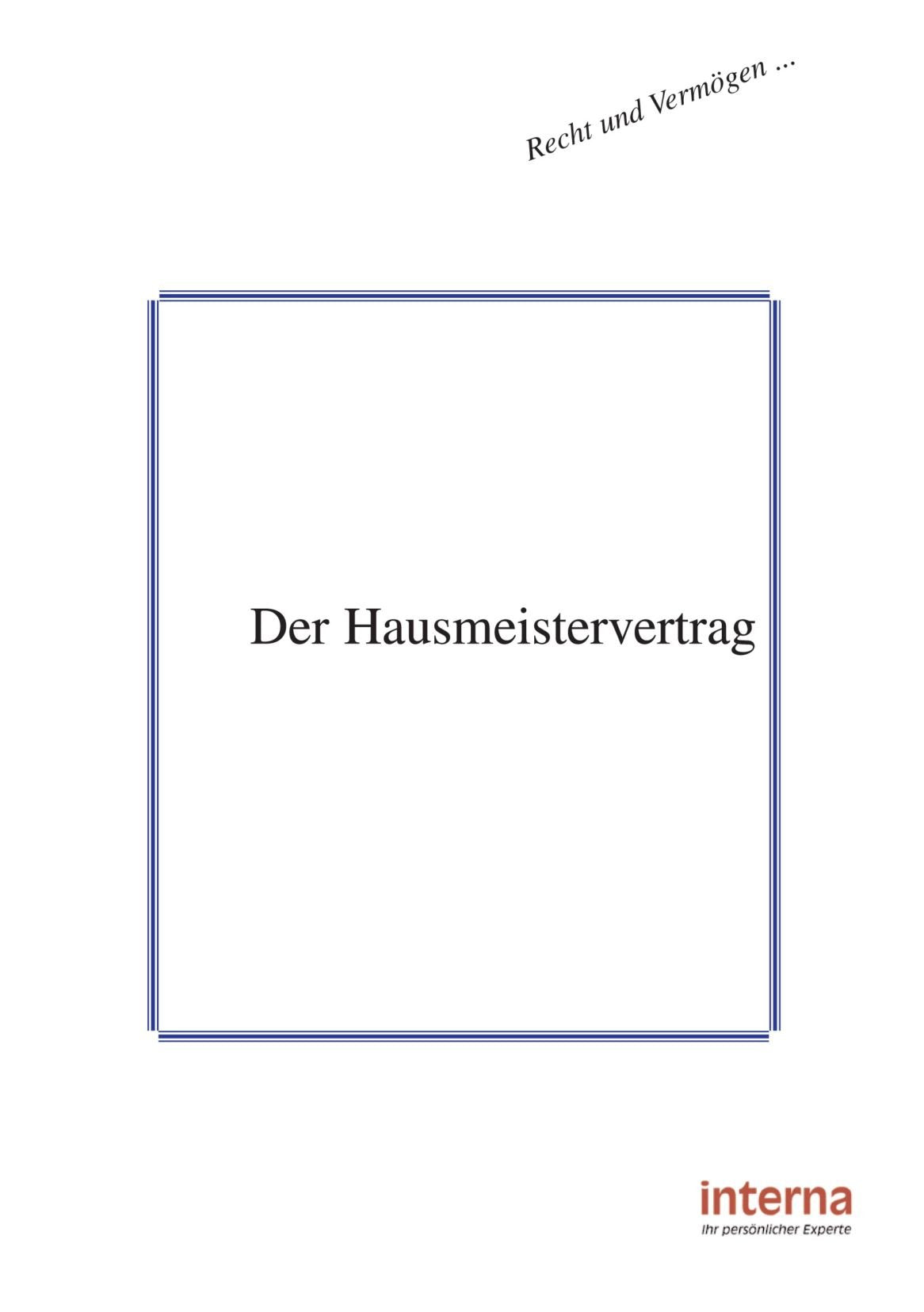 Der Hausmeistervertrag (Recht und Vermögen) Law