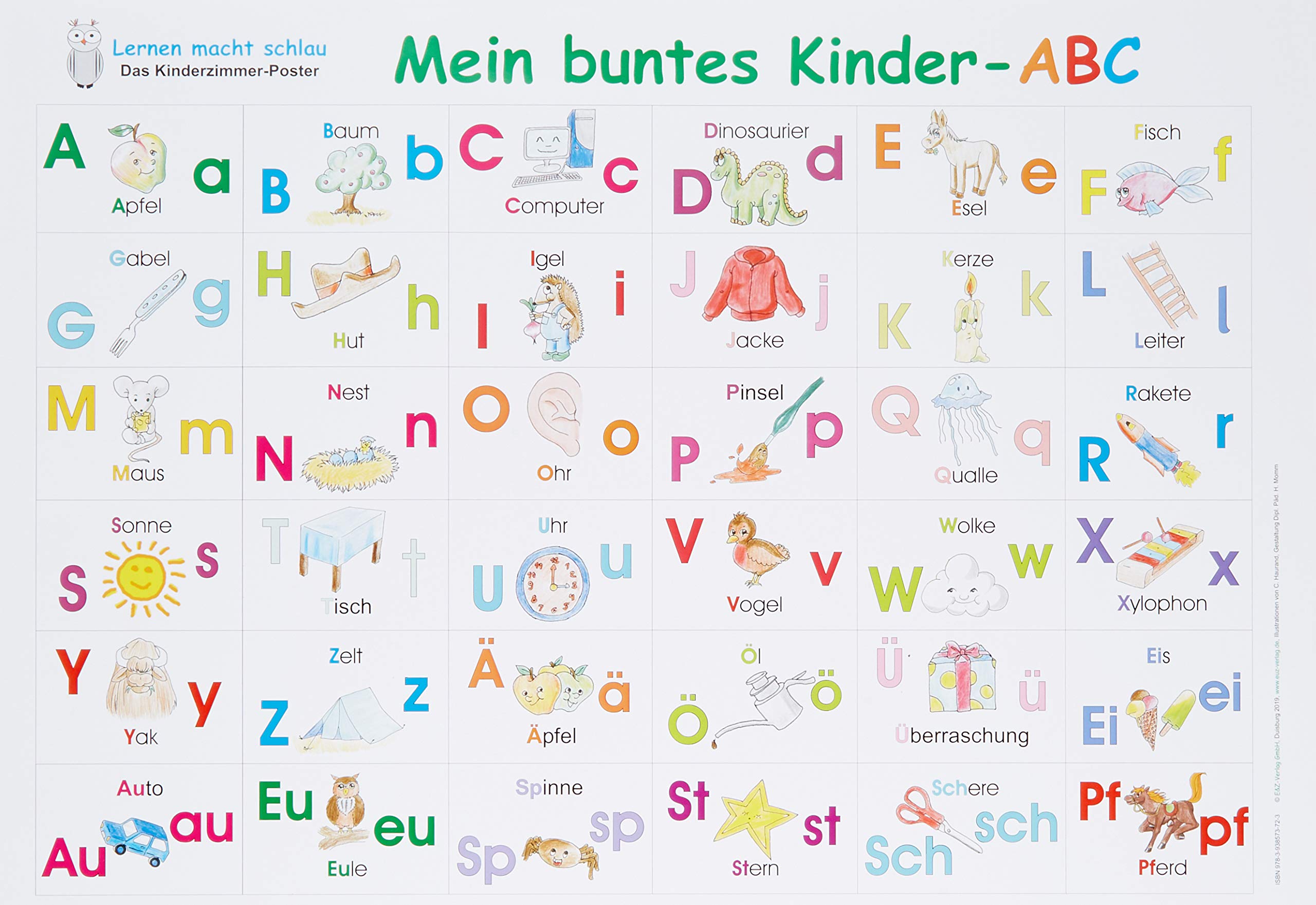Mein buntes Kinder-ABC: ABC-Lernposter in Druckschrift mit Groß- und Kleinbuchstaben + Umlaute, 32 x 46 cm, glänzend, 300g Foreign Languages ​​& Dictionaries