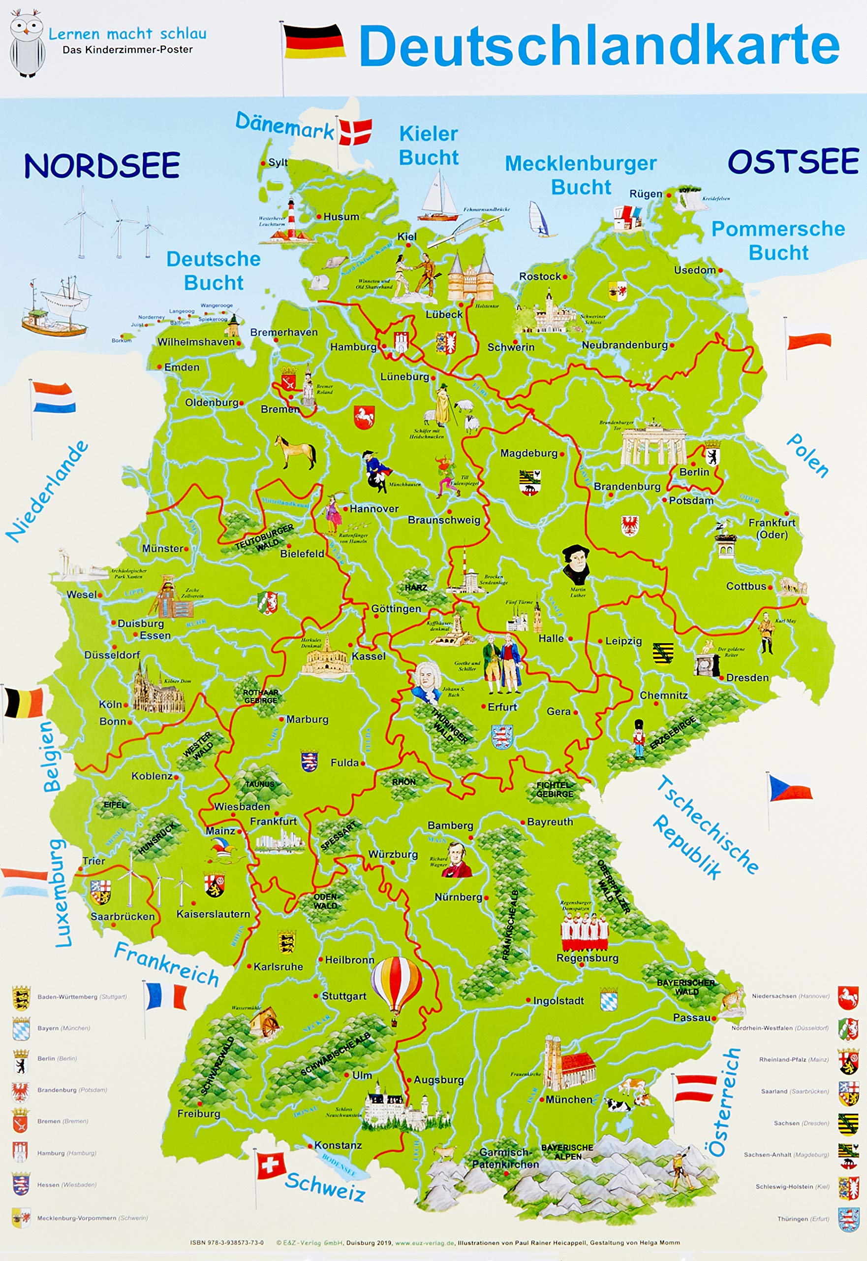Deutschlandkarte: Lernposter, 32 x 46 cm, glänzend, 300g Children's books