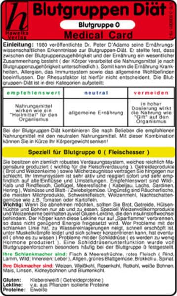 Blutgruppen Diät - Blutgruppe 0 - Medical Card Medicine