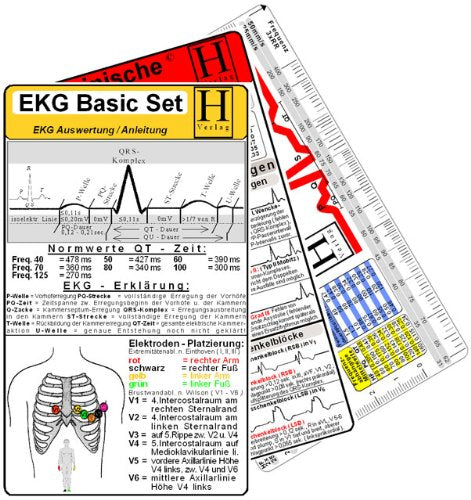 EKG Basic Set - Medizinische Taschen-Karte: EKG-Lineal /EKG-Auswertungskarte /Herzrhythmusstörungen Karte Medicine