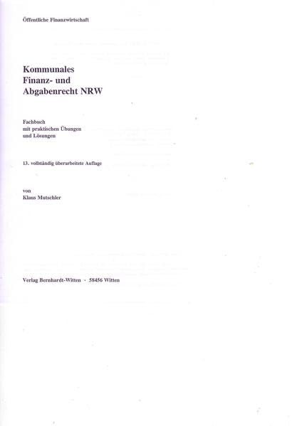 Kommunales Finanz- und Abgabenercht NRW: (keine Auslieferung über den Buchhandel) Law