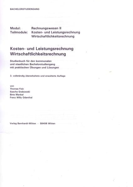 Kosten- und Leistungsrechnung, Wirtschaftlichkeitsrechnung: (keine Auslieferung über den Buchhandel) Law