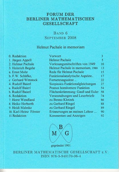 Forum der Berliner Mathematischen Gesellschaft / Helmut Pachale in memoriam Mathematics
