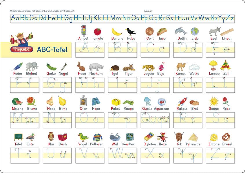Fragenbär-Lerntafel: ABC-Tafel, 32 x 22,5 cm: stabiler Karton, folienbeschichtet, wiederbeschreibbar mit abwischbaren Lumocolor®-Folienstiften (Lieferung ohne Stift) (Lerne mehr mit Fragenbär) Learning & Reference