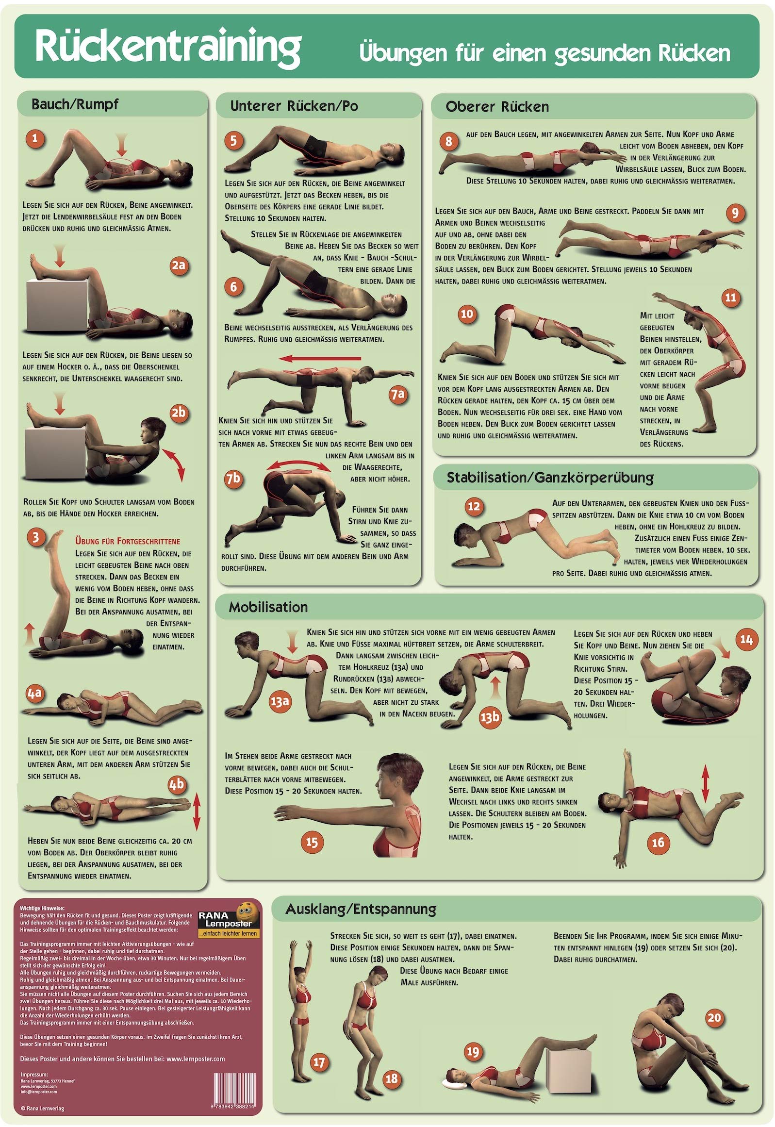Lernposter Rückentraining: Dehn- und Kräftigungsprogramm für das tägliche Rückentraining Health, Nutrition & Fitness