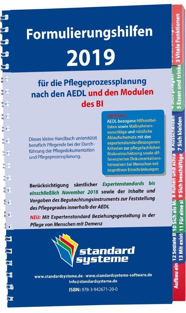 Formulierungshilfen 2019 für die Pflegeprozessplanung nach den AEDL und Modulen des BI Medicine