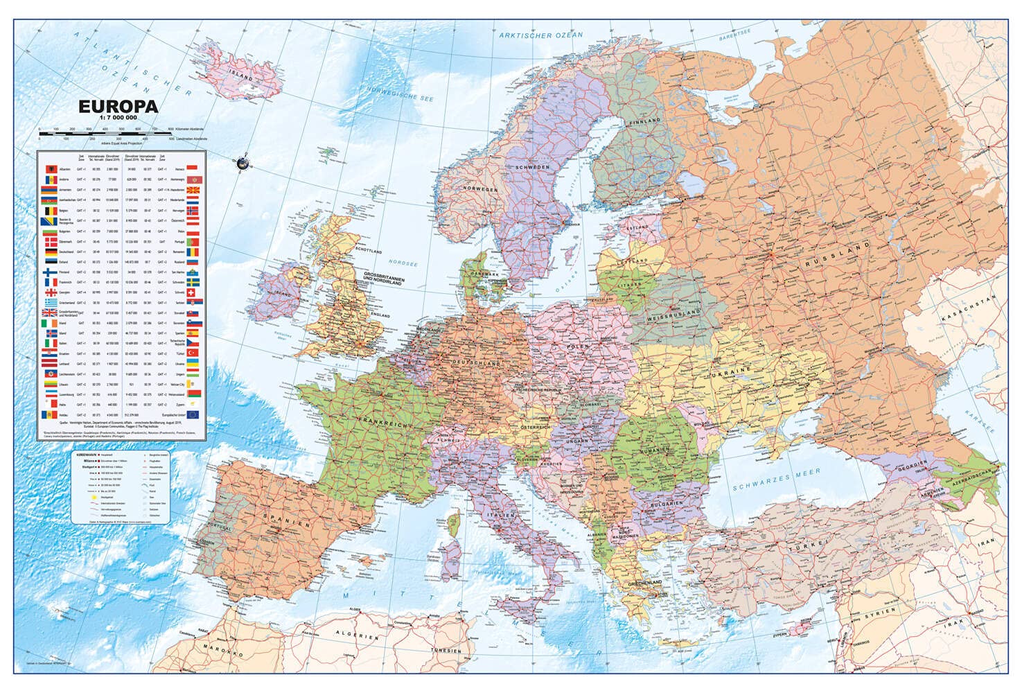Politische Europakarte als Poster, deutsch, ca. 90x61cm: Maßstab 1:7.000.000 Mio. Leisure, Home & Garden