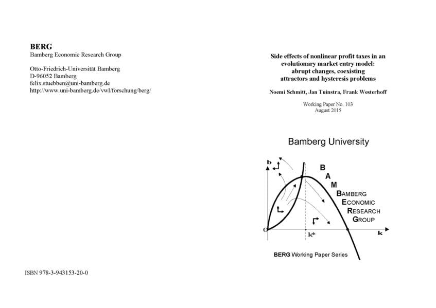 Side effects of nonlinear profit taxes in an evolutionary market entry model: abrupt changes, coexisting attractors and hysteresis problems (BERG Working Paper Series) Law