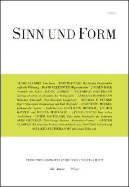 Sinn und Form 4/2012 (Sinn und Form: Beiträge zur Literatur) book