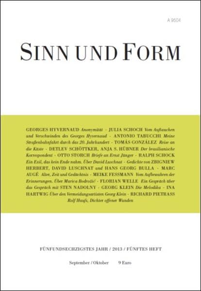 Sinn und Form 5/2013 (Sinn und Form: Beiträge zur Literatur) Contemporary literature