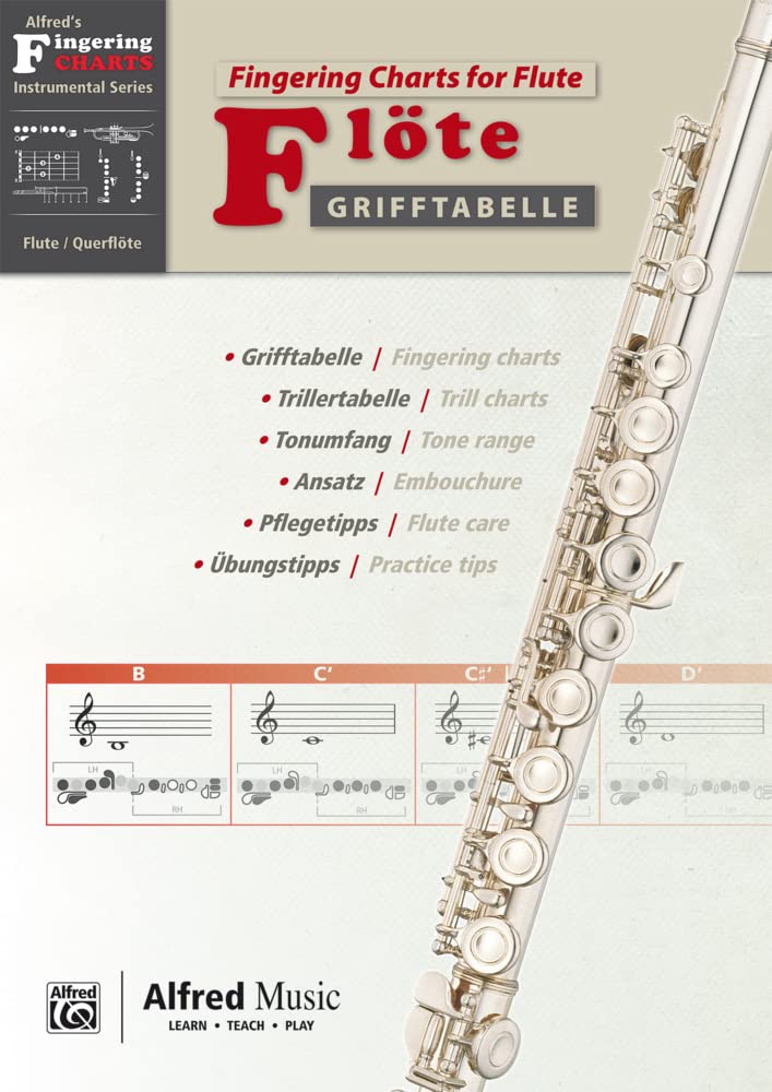 Alfred's Fingering Charts Instrumental Series: Grifftabelle Querflöte | Fingering Charts Flute | Querflöte | Buch: Zweisprachige Grifftabelle für ... Ansatz-, Pflege- und Übungstipps Sheet Music