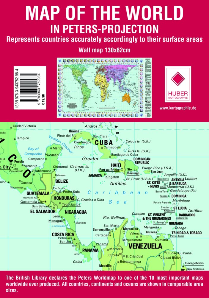 Weltkarte Petersprojektion, englisch (130x82 cm): Represents countries accurately accordingly to their surface areas; Wall map 130x82cm (Peters Weltkarten: Peters Projektion) Leisure, Home & Garden