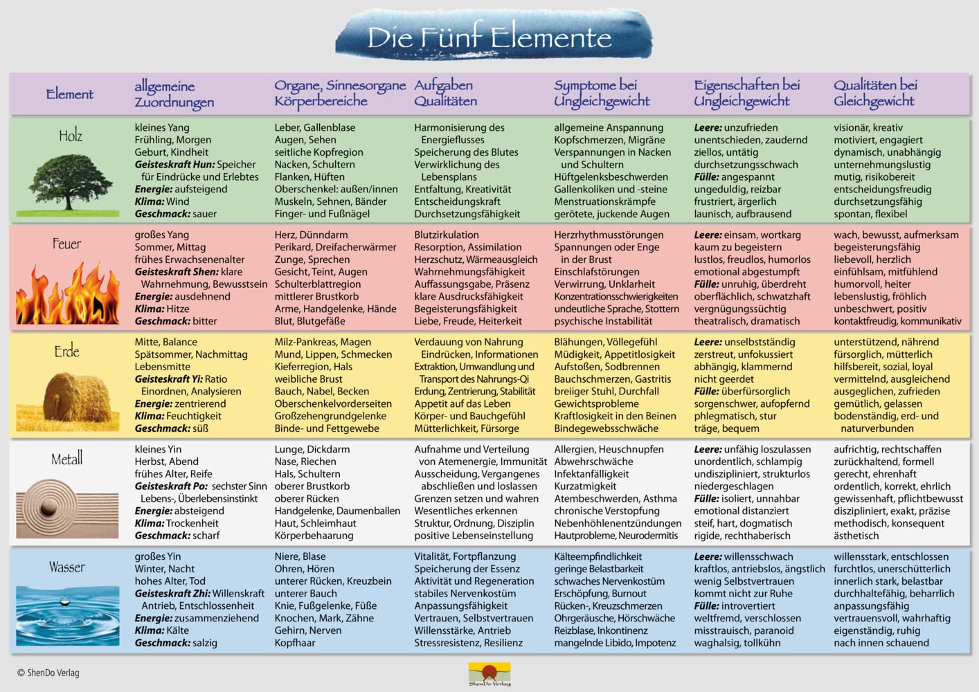 Fünf Elemente Schaubild DIN A 3: Schaubild für den Unterricht und die Praxis: Zuordnungstabelle Medicine