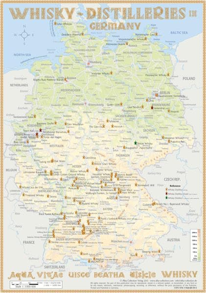 Whisky Distilleries Germany Tasting Map 34 x 24cm Leisure, Home & Garden
