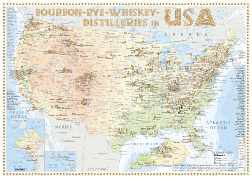 Whiskey Distilleries USA - Tasting Map 34x24cm: The Whisky Landscape in Overview: The Whiskylandscape in Overview - Maßstab 1 : 5.000.000 Leisure, Home & Garden