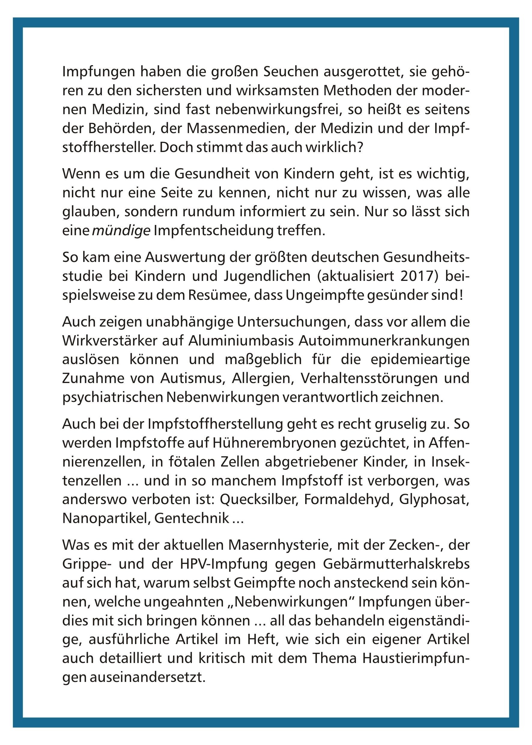 Sabine Hinz Verlag Themenheft „Impfen - Kritisch Hinterfragt" - Buch Books