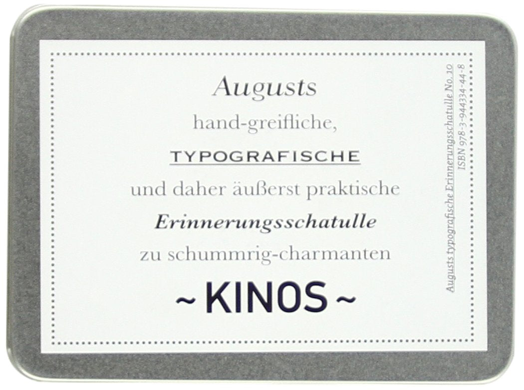 Augusts Erinnerungsschatulle Kinos: Augusts handgreifliche typografische und daher äußerst praktische Erinnerungsschatulle zu schummrig-charmanten Kinos (Augusts typografische Erinnerungsschatullen) Film, Art & Culture
