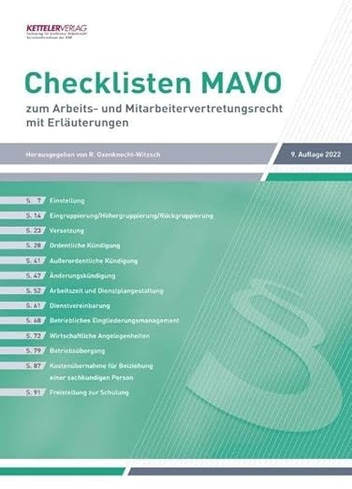 Checklisten MAVO: zum Arbeits-und Mitarbeitervertretungsrecht mit Erläuterungen Law