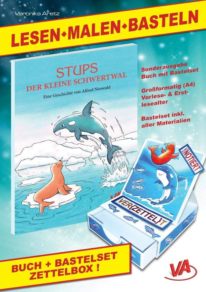 Lesen-Malen-Basteln: Buch “Stups der kleine Schwertwal” & Bastelset “Zettelbox” (1): Großformatig (A4) Vorlese- & Erstlesealter, Bastelset inkl. aller Materialien (Komplettes Bastelset) Hobbies & Crafts