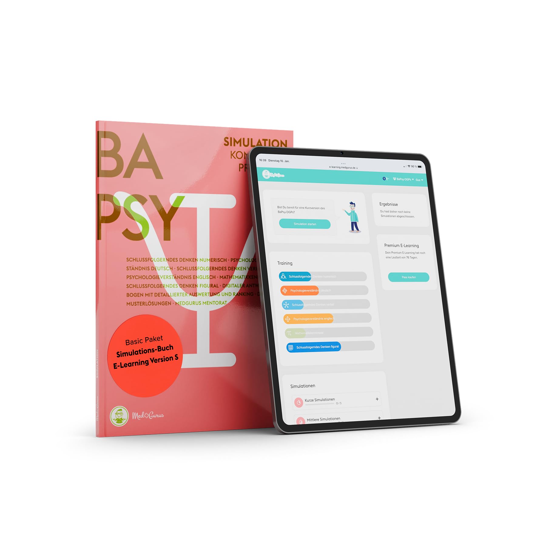 MedGurus BaPsy-DGPs Vorbereitung Basic Paket – Simulationsbuch und E-Learning mit über 300 Übungsaufgaben zum Einstieg in die Vorbereitung auf den Studieneignungstest Psychologie Medicine