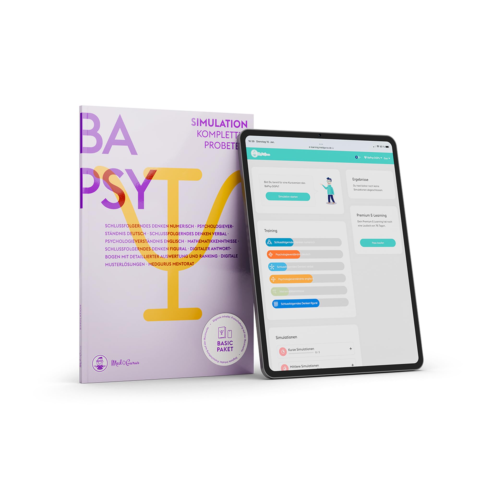 MedGurus - BaPsy-DGPs Vorbereitung - Basic Paket – Simulationsbuch und E-Learning mit über 300 Übungsaufgaben zum Einstieg in die Vorbereitung auf den Studieneignungstest Psychologie Medicine