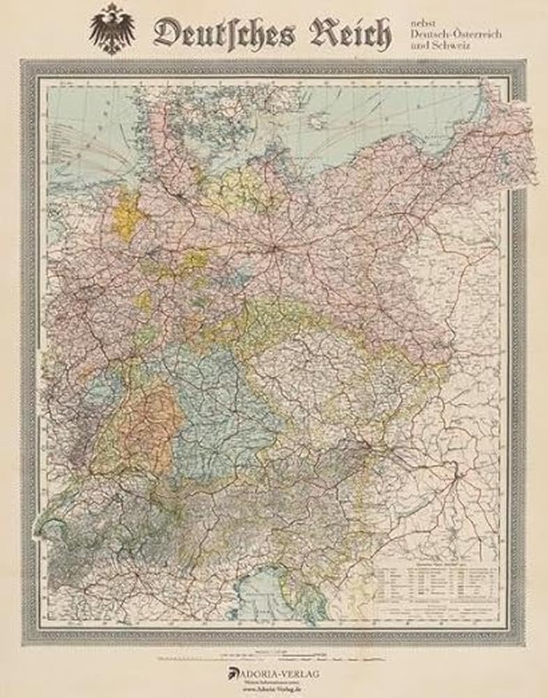 Deutsches Reich nebst Deutsch-Österreich und Schweiz: Historische Landkarte, ca. 1904 German history