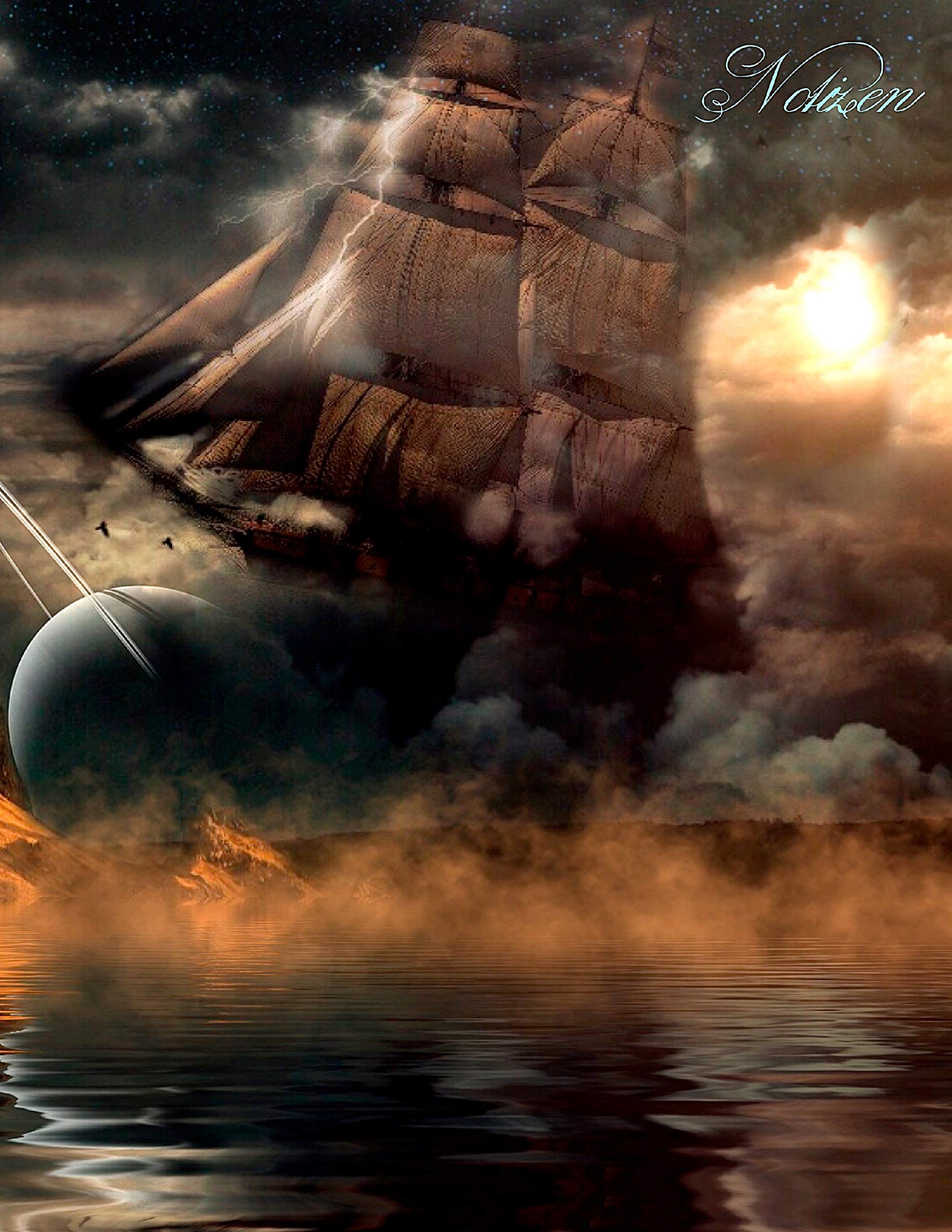 Fantasy Notizbuch: Wolkenschiff - weiße Seiten mit Eckmotiv Contemporary literature