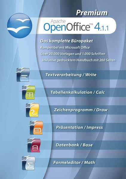 OpenOffice 4.1.1 Premium Edition + 260 seitiges gedrucktes Handbuch + 1.000 Schriften + 20.000 Office Vorlagen Computer Science