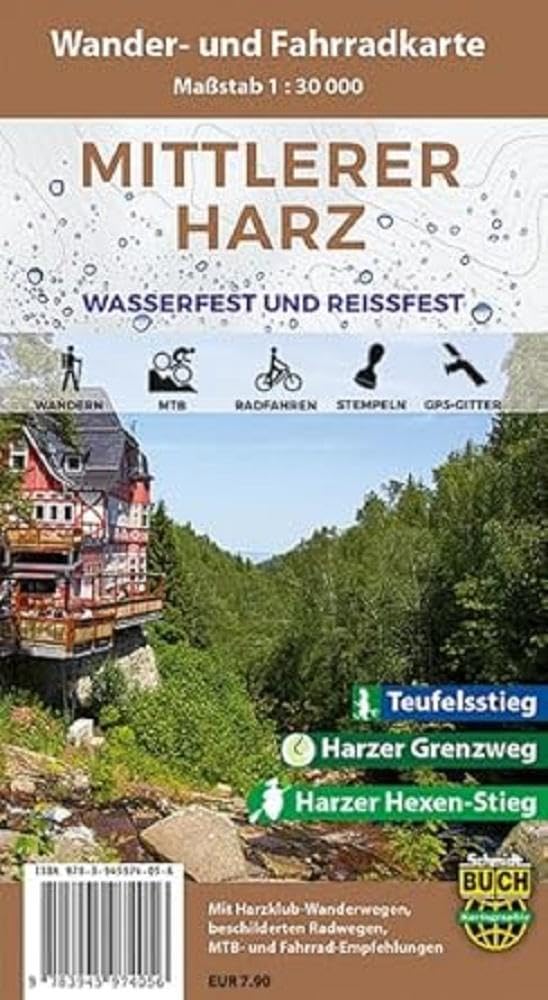 Mittlerer Harz: Wasserfeste und reißfeste Wander- und Fahrradkarte Leisure, Home & Garden
