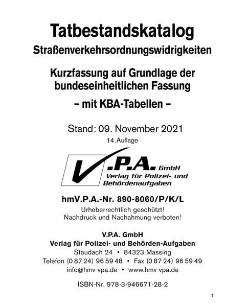 Grundwerk - Kurzfassung auf Grundlage der bundeseinh. Fassung mit KBA-Tabellen, Loseblatt-Ausgabe: 15.1 Auflage, Stand 22 August 2024 incl. PVC-Ordner gelb Law