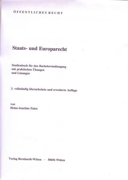 Staats- und Europarecht: (keine Auslieferung über den Buchhandel) Law