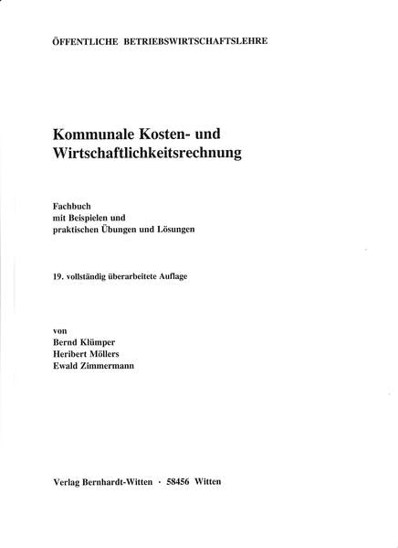 Kommunale Kosten- und Wirtschaftlichkeitsrechnung: (keine Auslieferung über den Buchhandel) - Klümper, Bernd book