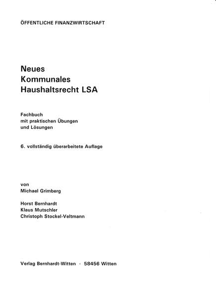 Neues Kommunales Haushaltsrecht LSA: (keine Auslieferung über den Buchhandel) book