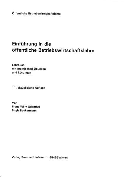 Einführung in die öffentliche Betriebswirtschaftslehre: (keine Auslieferung über den Buchhandel) Law Books