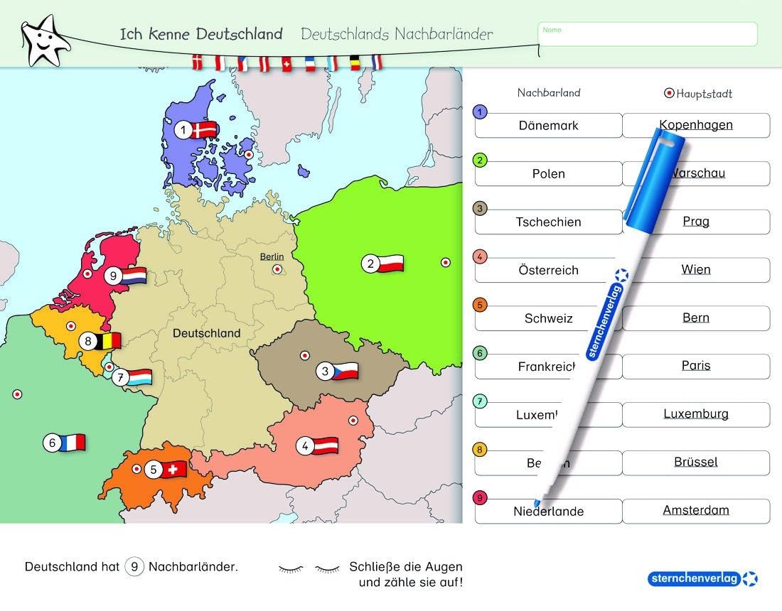 Ich kenne Deutschland - Deutschlands Nachbarländer - Lerntafel mit Stift: Stabile, wiederbeschreibbare Lernvorlage im großen Format Non-fiction