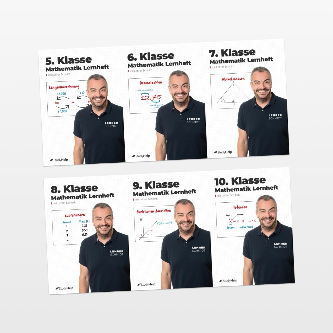 Mathe 5. bis 10. Klasse Lernhefte Set: StudyHelp und Lehrer Schmidt (Mathe mit Lehrer Schmidt: inklusive Lernvideos) Study Guides