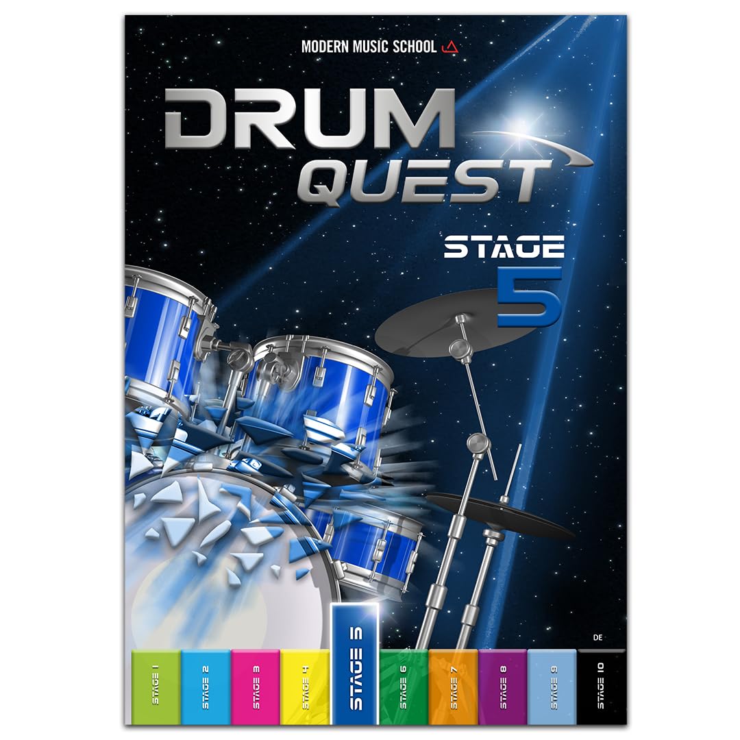 Drum Quest Stage 5: Schlagzeug lernen leicht und effektiv - Schlagzeug Buch, Songbuch mit Bonus-Material (DEU) Arts & Music