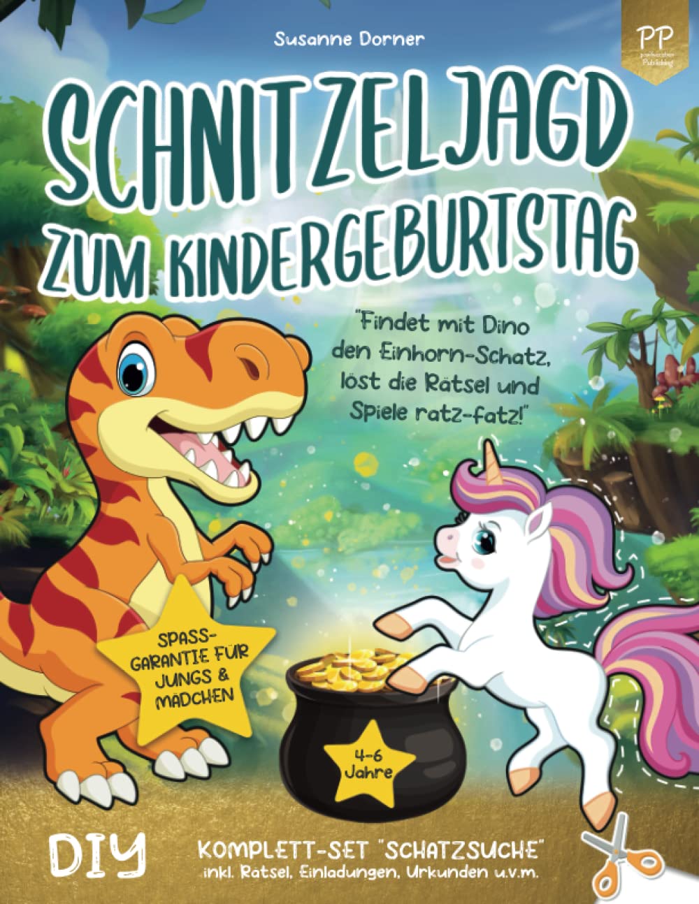Schnitzeljagd zum Kindergeburtstag: 4 bis 6 Jahre | Findet mit Dino den Einhorn-Schatz, löst die Rätsel und Spiele ratz-fatz! DIY Komplett-Set Schatzsuche inkl. Rätsel, Einladungen, Urkunden u.v.m. Tiptoi & Games