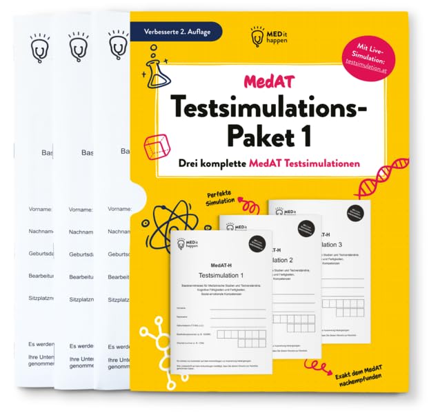 MedAT Testsimulations-Paket 1 von MEDithappen: Drei komplette MedAT Testsimulationen (100% MEDAT + Testsimulations-Paket 2023 Bundle) Medicine