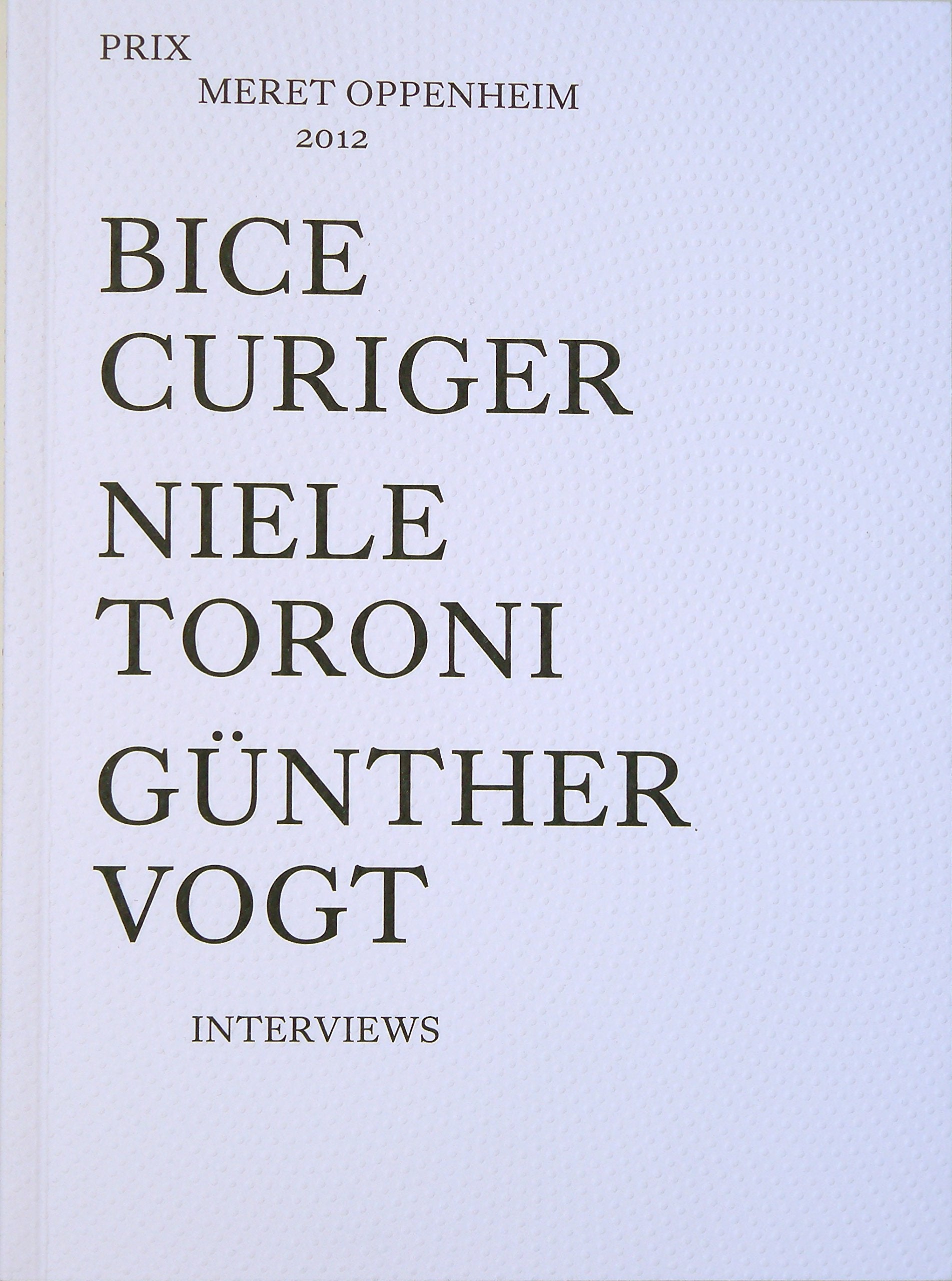 Prix Meret Oppenheim 2012: Interviews: Bice Curiger, Niele Toroni, Gunther Vogt book