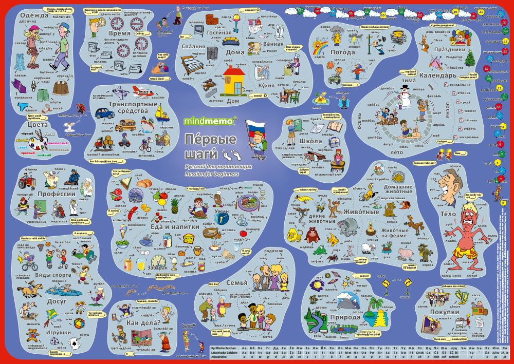 mindmemo Lernposter - Russisch für Einsteiger - Vokabeln lernen mit Bildern - geniale Lernhilfe - DinA2 PremiumEdition: Первые шаги Vokabeln lernen ... A2 42x59 cm PremiumEdition in Transportrolle Social Sciences