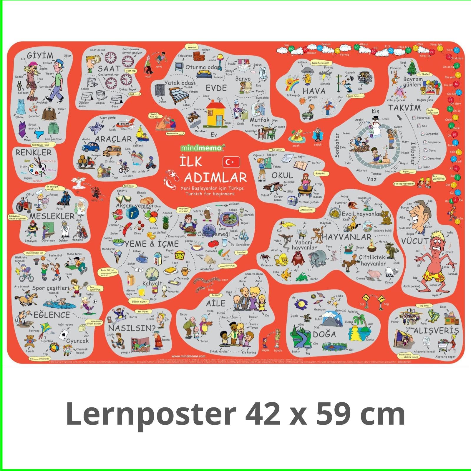 mindmemo Lernposter - Türkisch für Anfänger - spielend Türkisch lernen Kinder Social Sciences