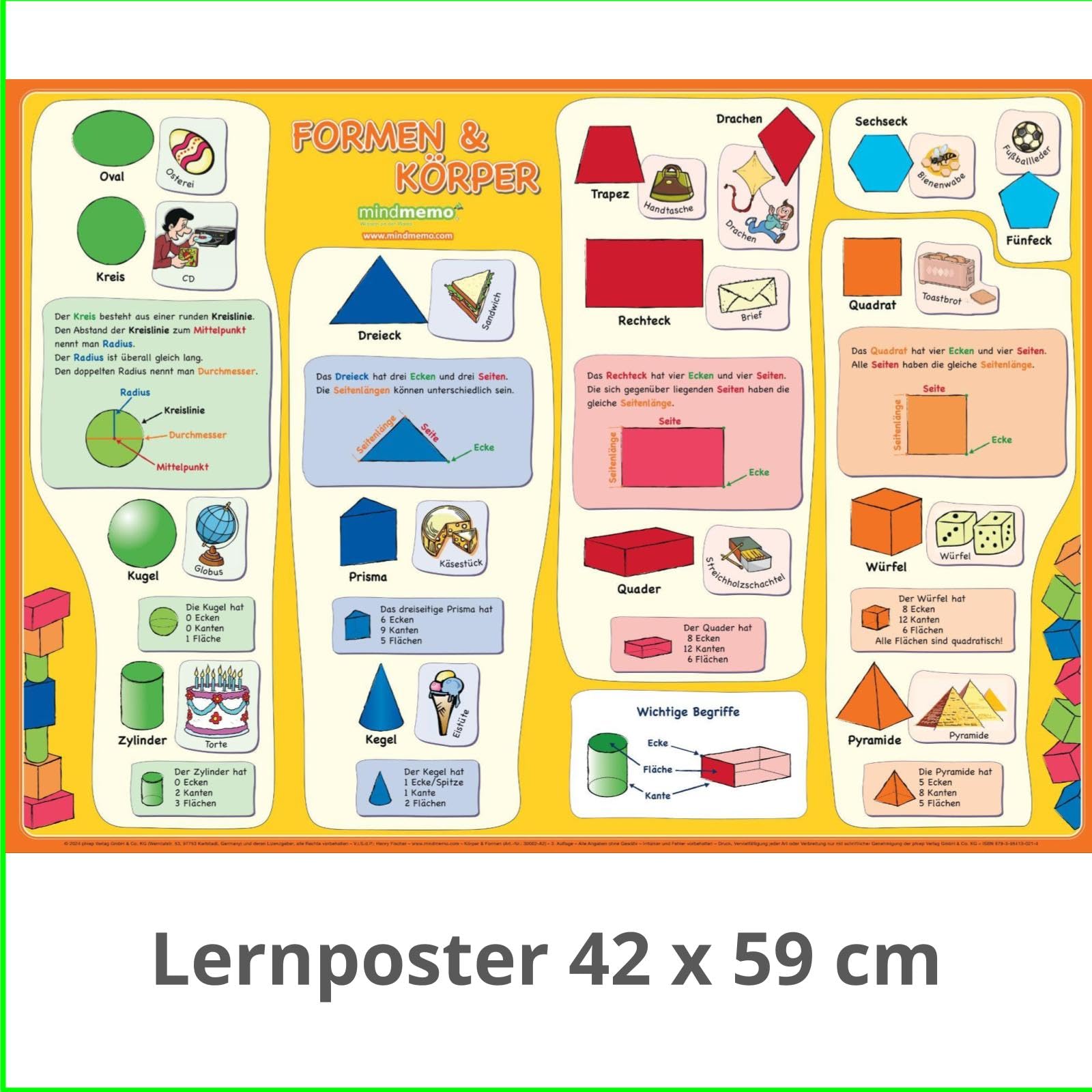 mindmemo Lernposter - Formen & Körper - Das Geometrie Poster Grundschule spielend Mathe lernen mit Bildern für Kinder Lernhilfe Poster DIN A2 42 x 59 ... Lernhilfe - DinA2 PremiumEdition book