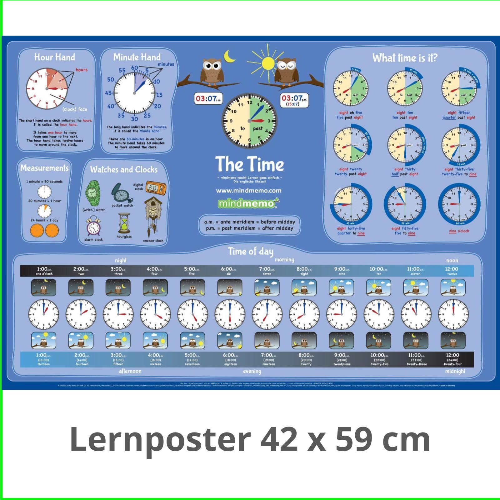 mindmemo L'HEURE - TIME - anglais pour débutants – poster éducatif - apprendre l'heure à l’aide d’images, DinA2 book