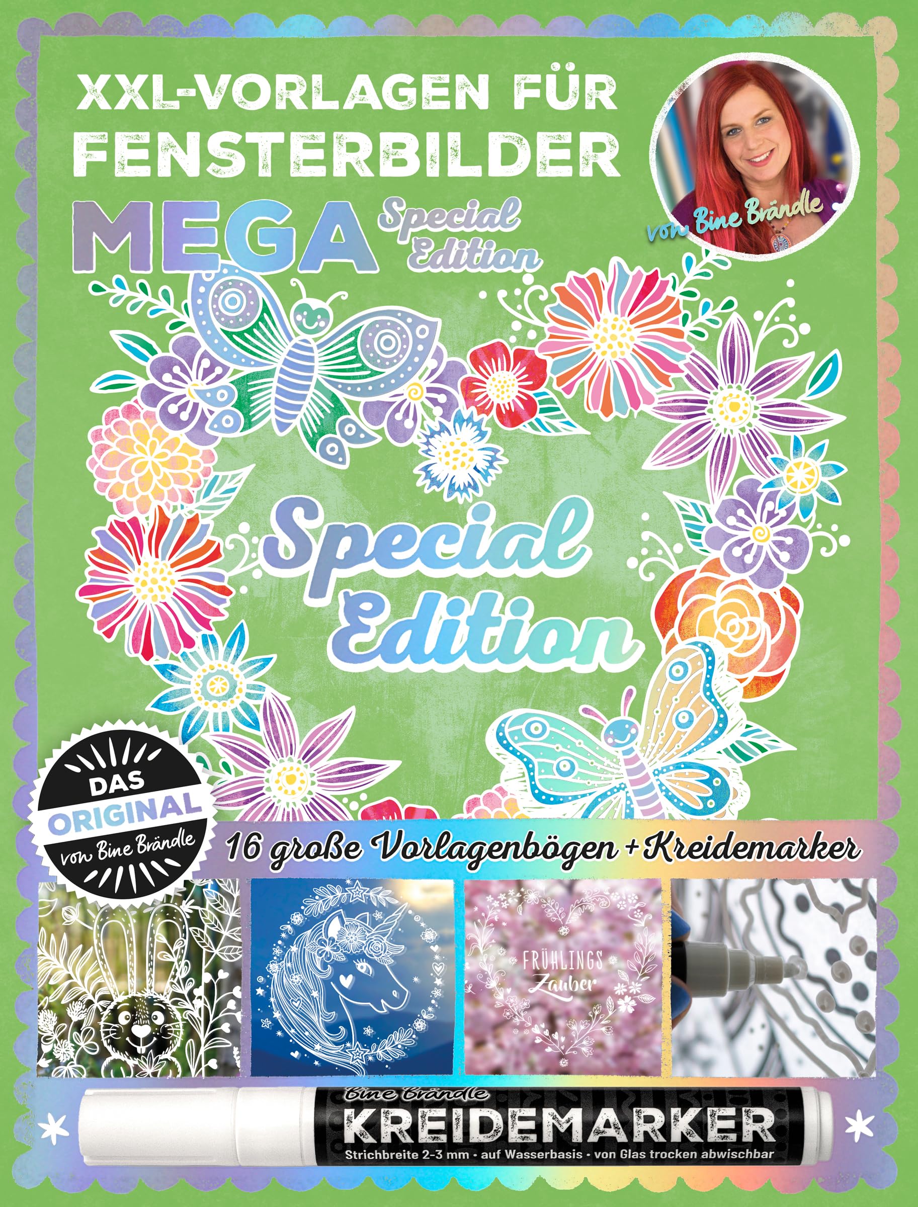 Bine Brändle XXL Vorlagen für Fensterbilder MEGA Special Edition - Das Original - 16 große Vorlagenbögen und Kreidemarker Hobbies & Crafts
